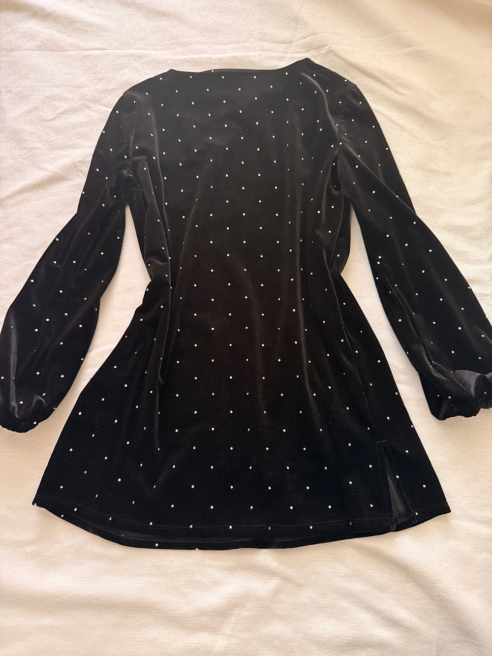 Westbound Black Velvet Long-Sleeve Mini Dress with Crystal Dot Detail 0/xs